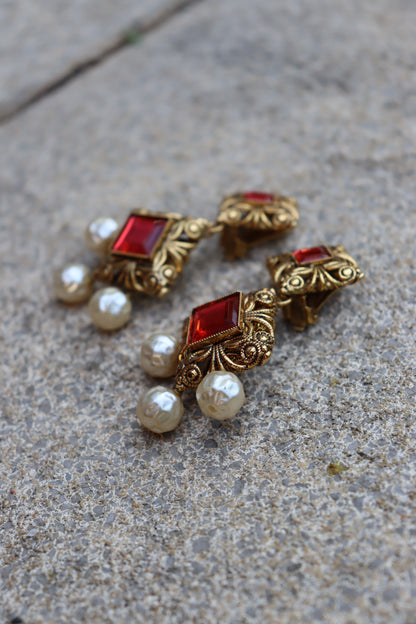 Boucle d’oreille clips vintage or et rose