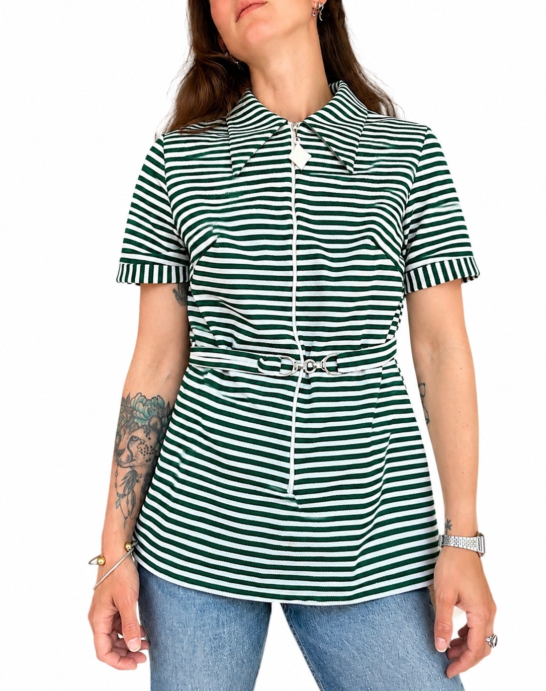 Tunique vintage 70’s rayée verte et blanche