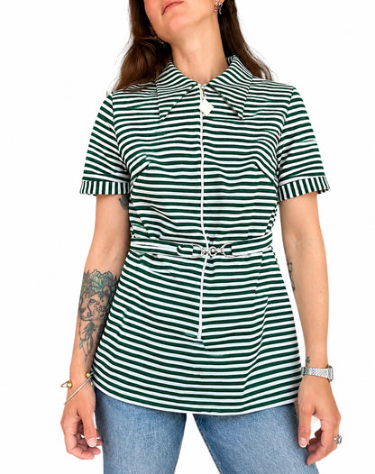 Tunique vintage 70’s rayée verte et blanche