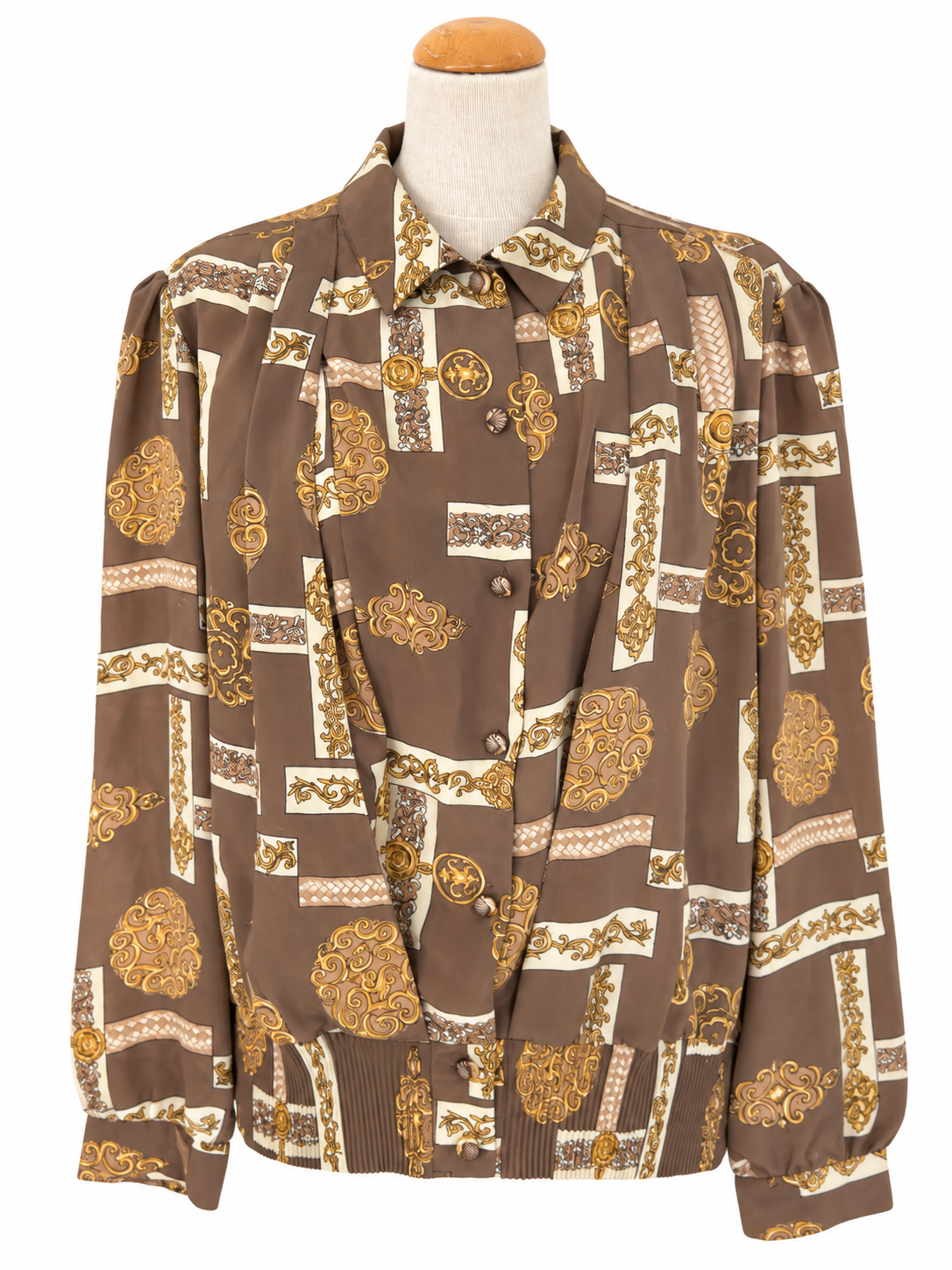 Blouse vintage imprimé baroque marron