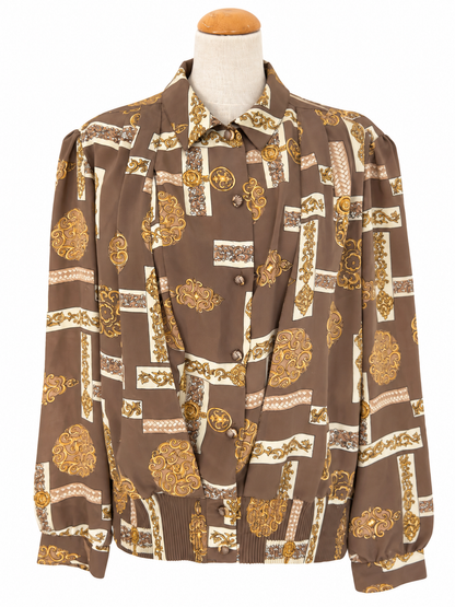 Blouse vintage imprimé baroque marron