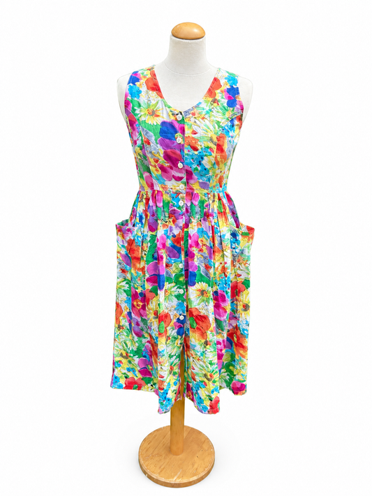 Robe vintage fleurie multicolore dos ajouré