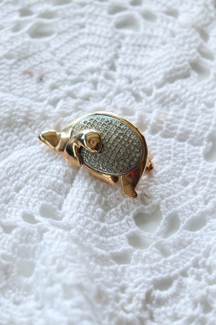 Broche tortue vintage métal doré et strass la friperie vintage 25