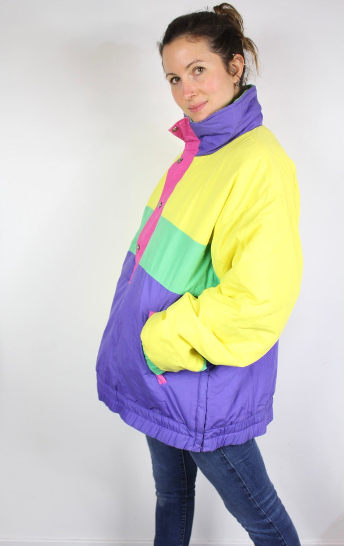 Veste de ski vintage années 90 demi zip tricolore