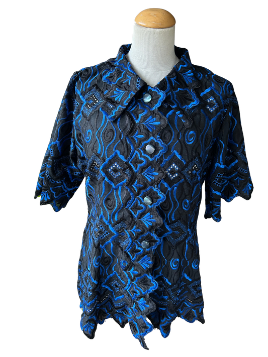 Tunique vintage brodée noir bleu la friperie vintage 25