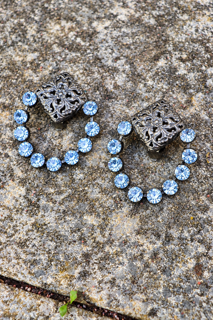 Boucles d’oreilles clips vintage strass bleus