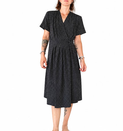 Robe vintage à pois noir et blanc