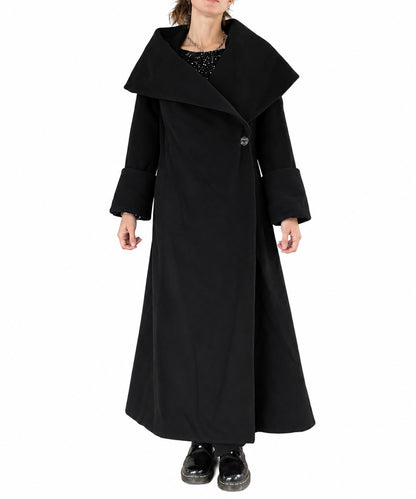 Manteau long vintage noir col châle oversize