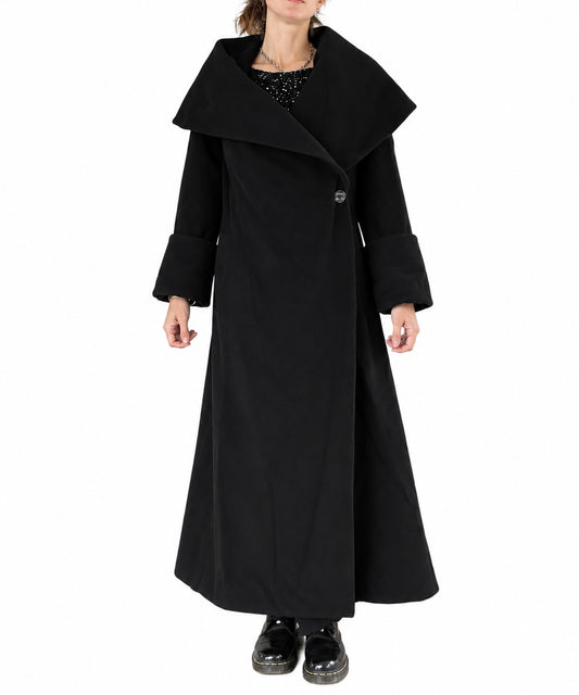 Manteau long vintage noir col châle oversize