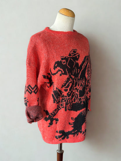 Pull long vintage rouge et noir griffon