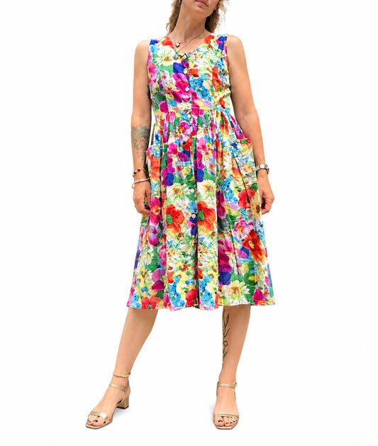 Robe vintage fleurie multicolore dos ajouré