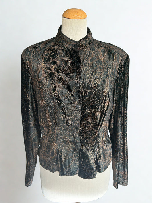 Chemisier vintage velours noir à motifs la friperie vintage 25