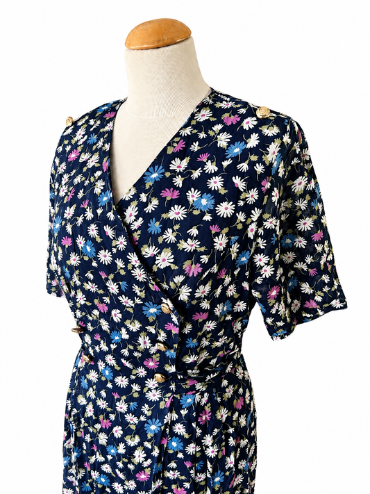 Robe vintage fleurs bleues coton