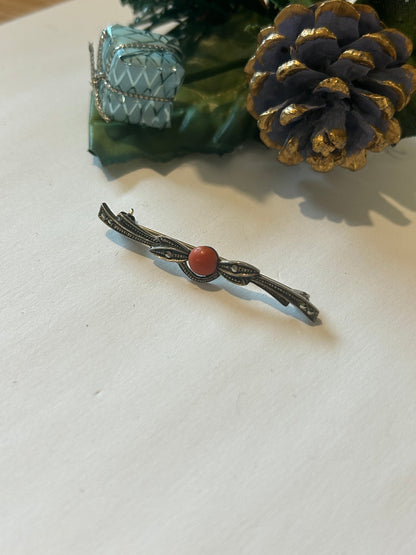 Broche Art Déco argent 855 & cabochon corail la friperie vintage 25