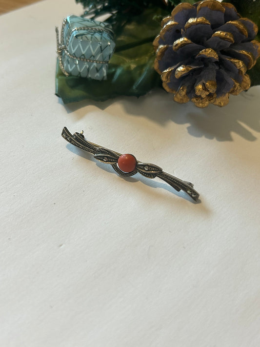 Broche Art Déco argent 855 & cabochon corail la friperie vintage 25