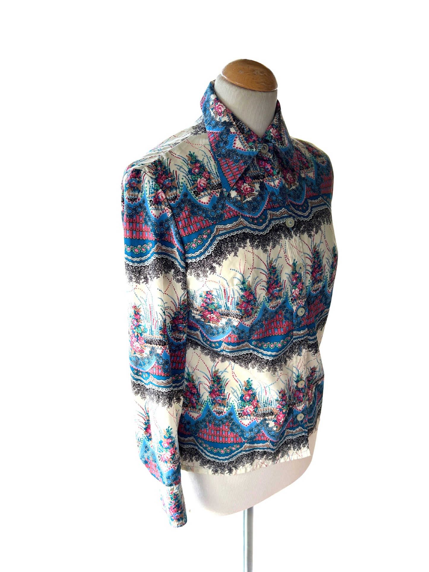 Chemisier vintage motifs floraux psychédéliques 70’s