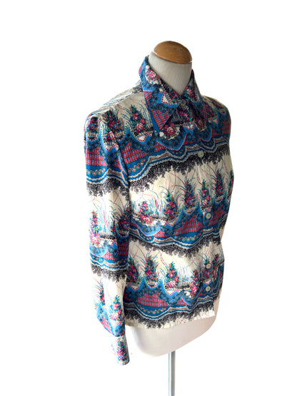 Chemisier vintage motifs floraux psychédéliques 70’s