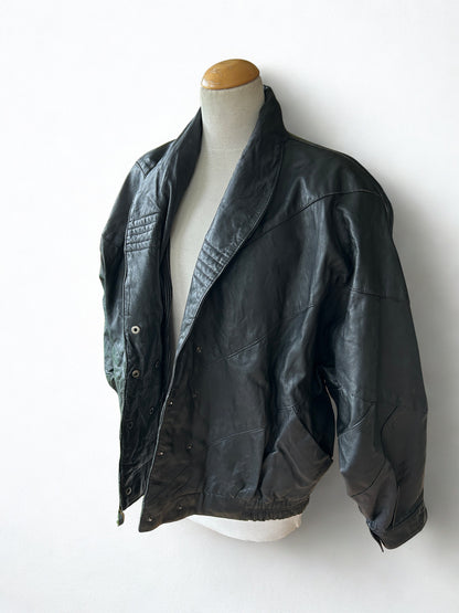 Veste en cuir vintage noire oversize