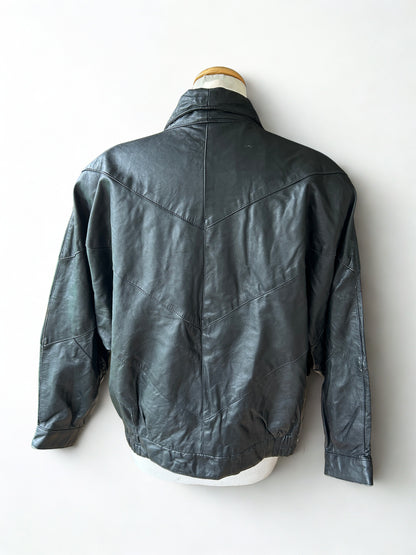 Veste en cuir vintage noire oversize