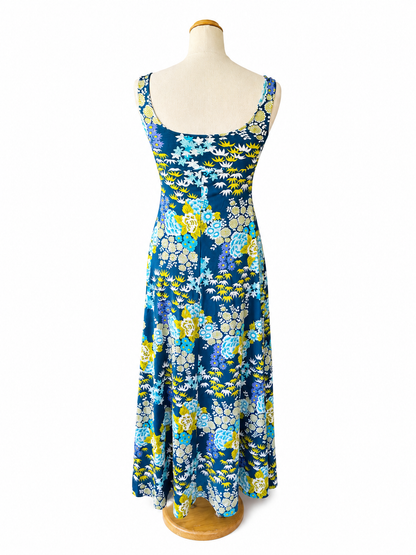 Robe longue imprimé floral bleu