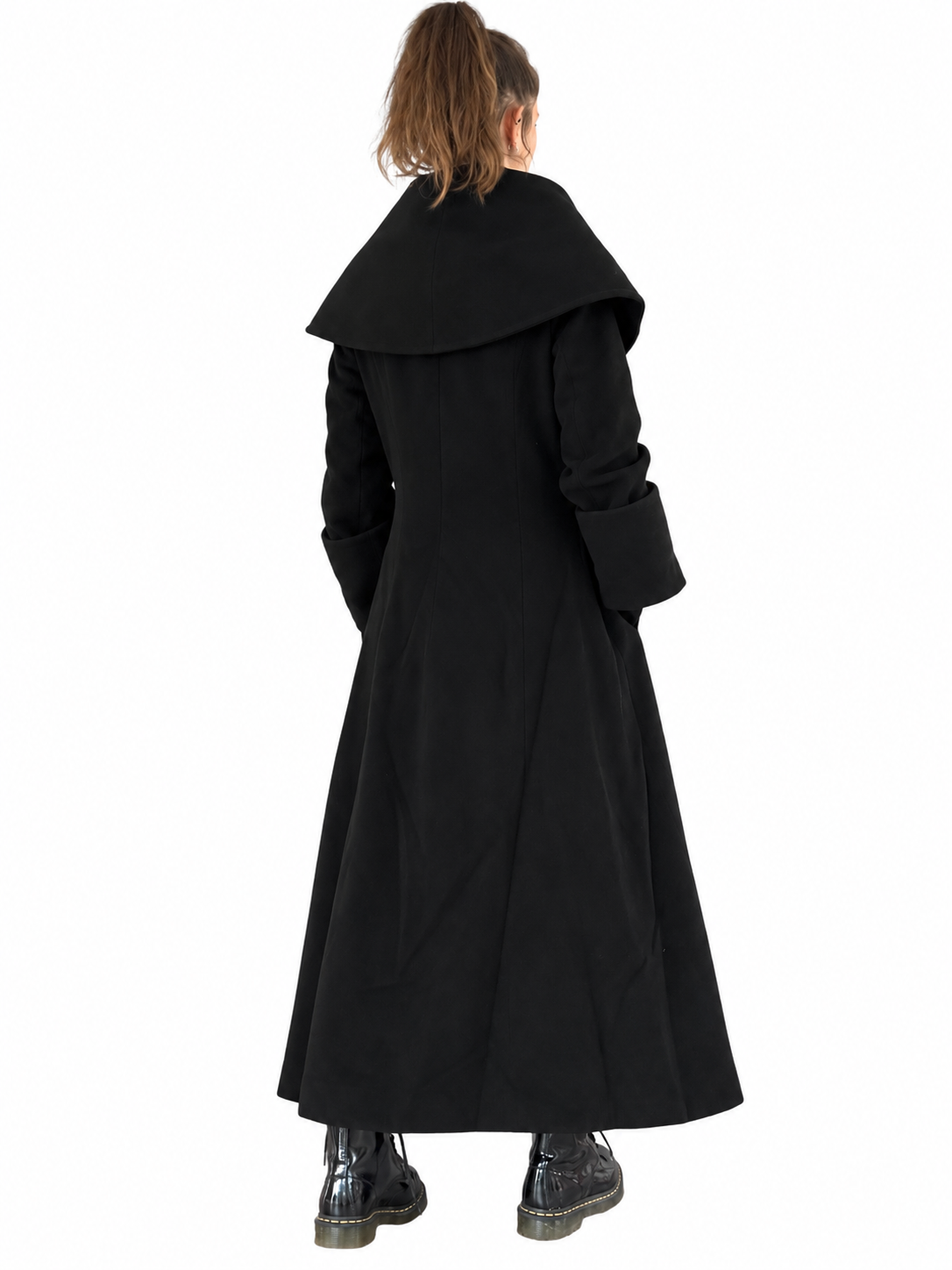 Manteau long vintage noir col châle oversize