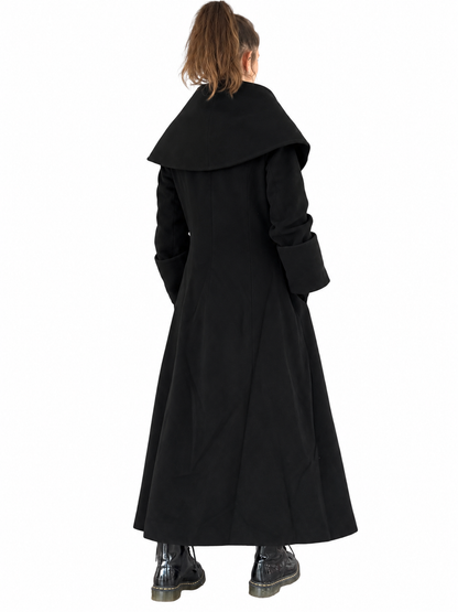 Manteau long vintage noir col châle oversize
