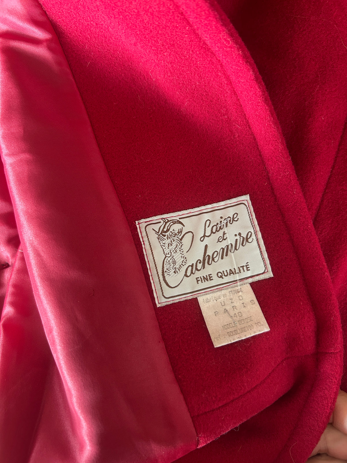 Manteau long vintage rouge laine cachemire