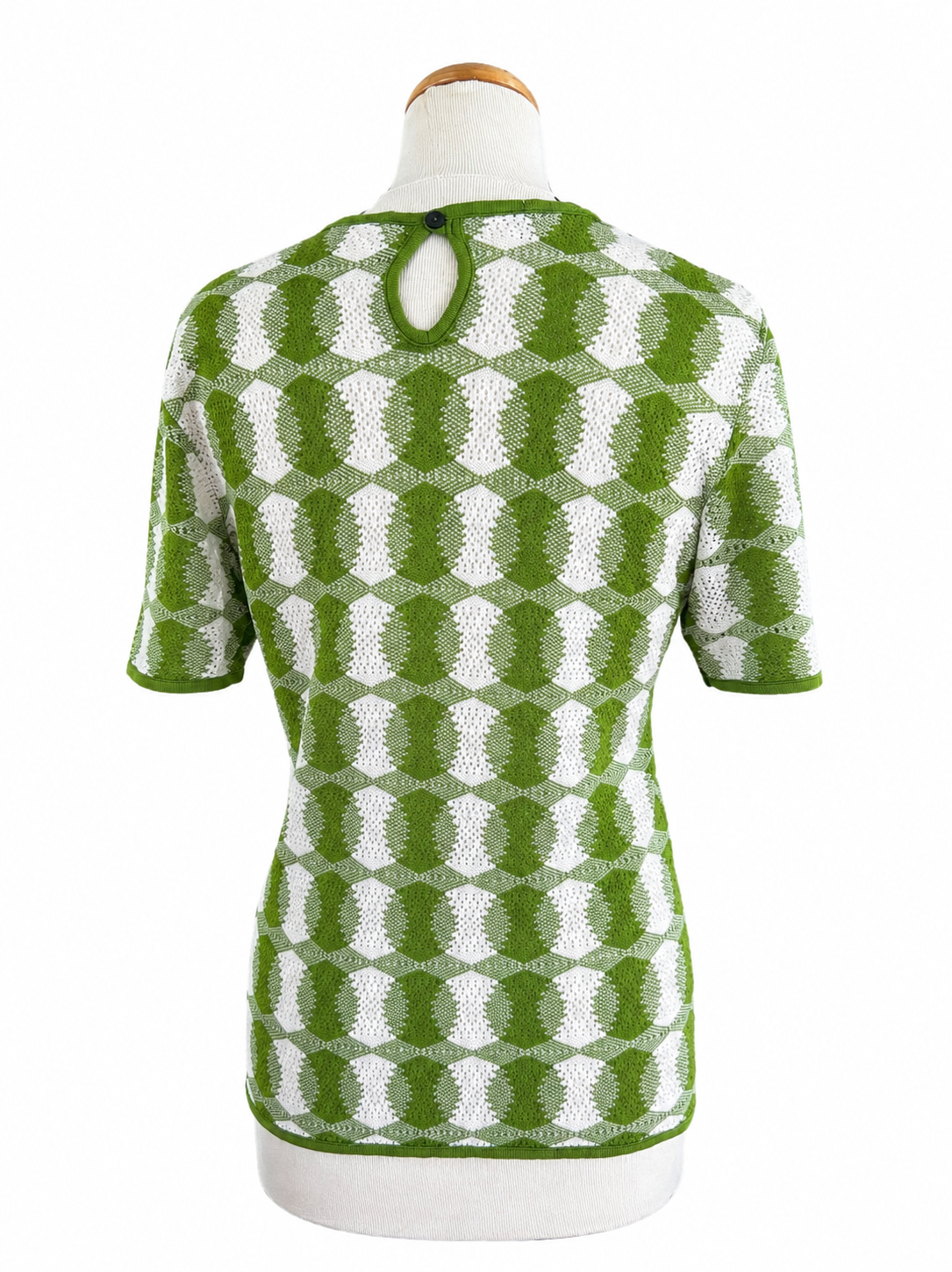 Haut vintage maille ajourée vert blanc70
