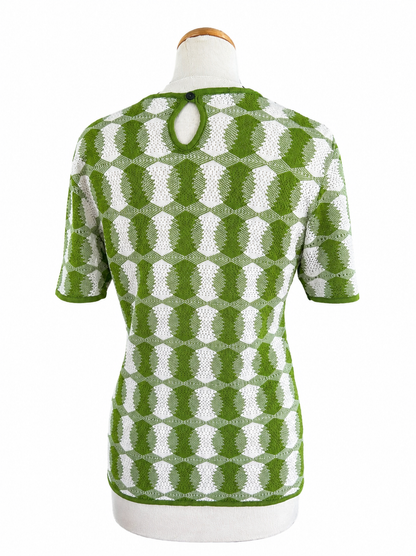 Haut vintage maille ajourée vert blanc70