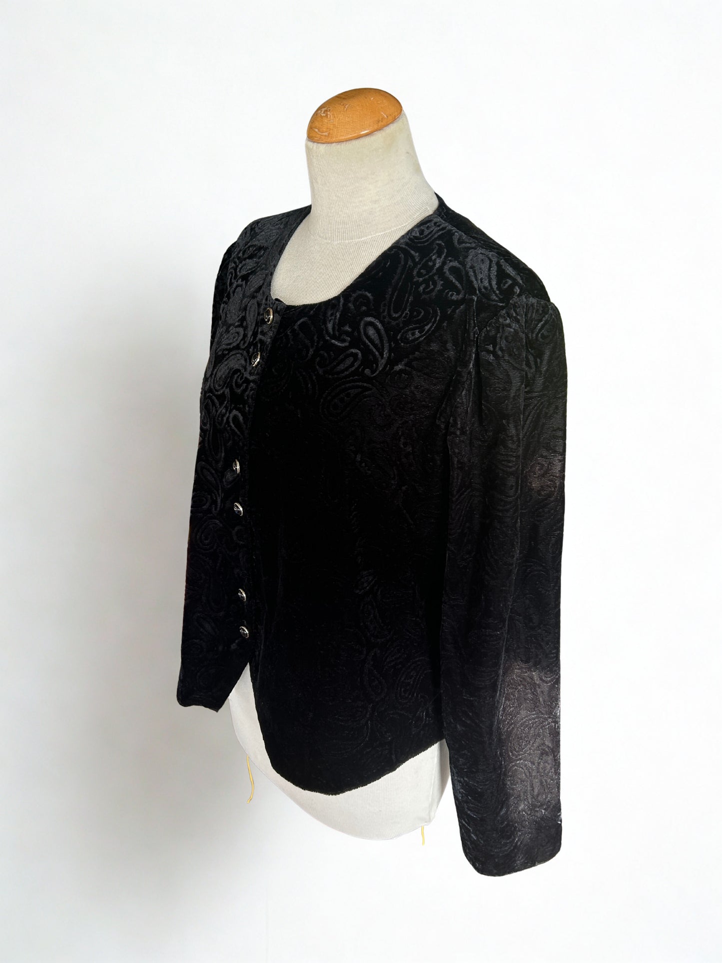 Veste vintage en velours noir motifs cachemire