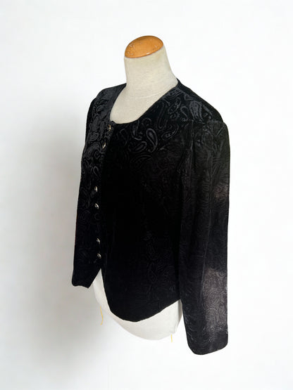 Veste vintage en velours noir motifs cachemire