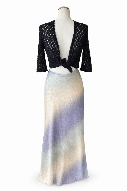 Jupe longue vintage dégradé beige bleu vert