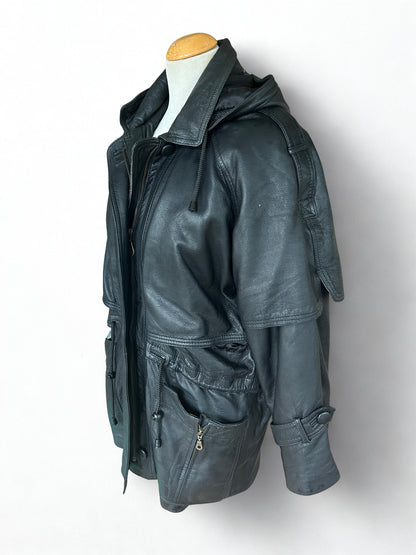 Parka vintage en cuir d’agneau noir