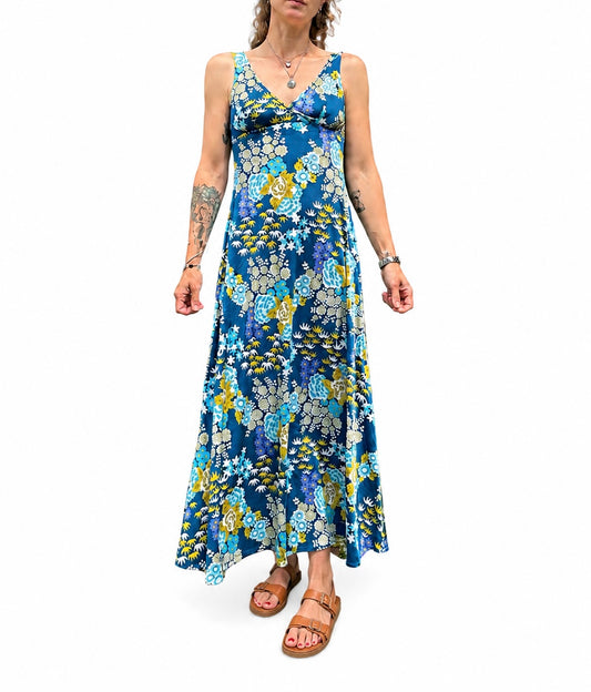 Robe longue imprimé floral bleu