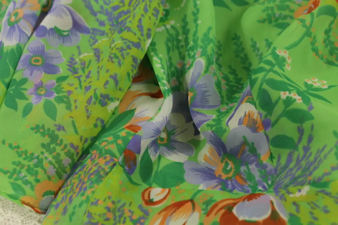 Robe longue vintage années 70 verte à fleurs - la friperie vintage 25