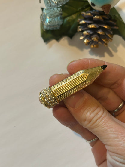 Broche Swarovski vintage crayon doré strass – Années 90 la friperie vintage 25