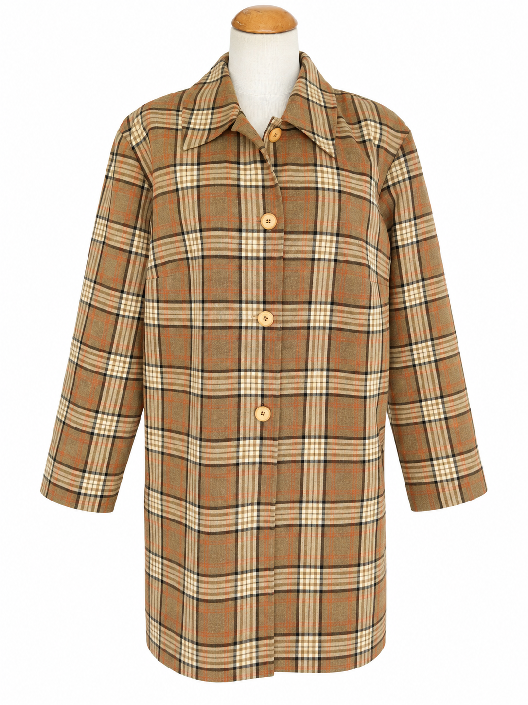 Veste longue carreaux vintage marron