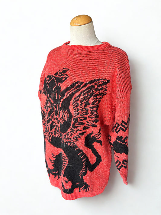 Pull long vintage rouge et noir griffon