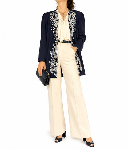 Veste tunique vintage bleu détails brodés