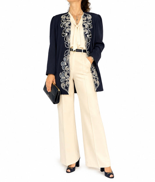 Veste tunique vintage bleu détails brodés