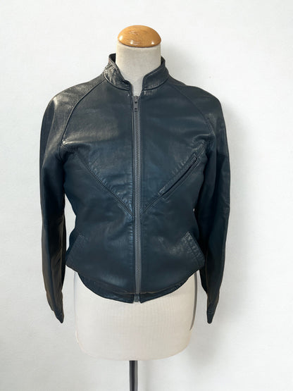 Veste en cuir véritable bleu pétrole