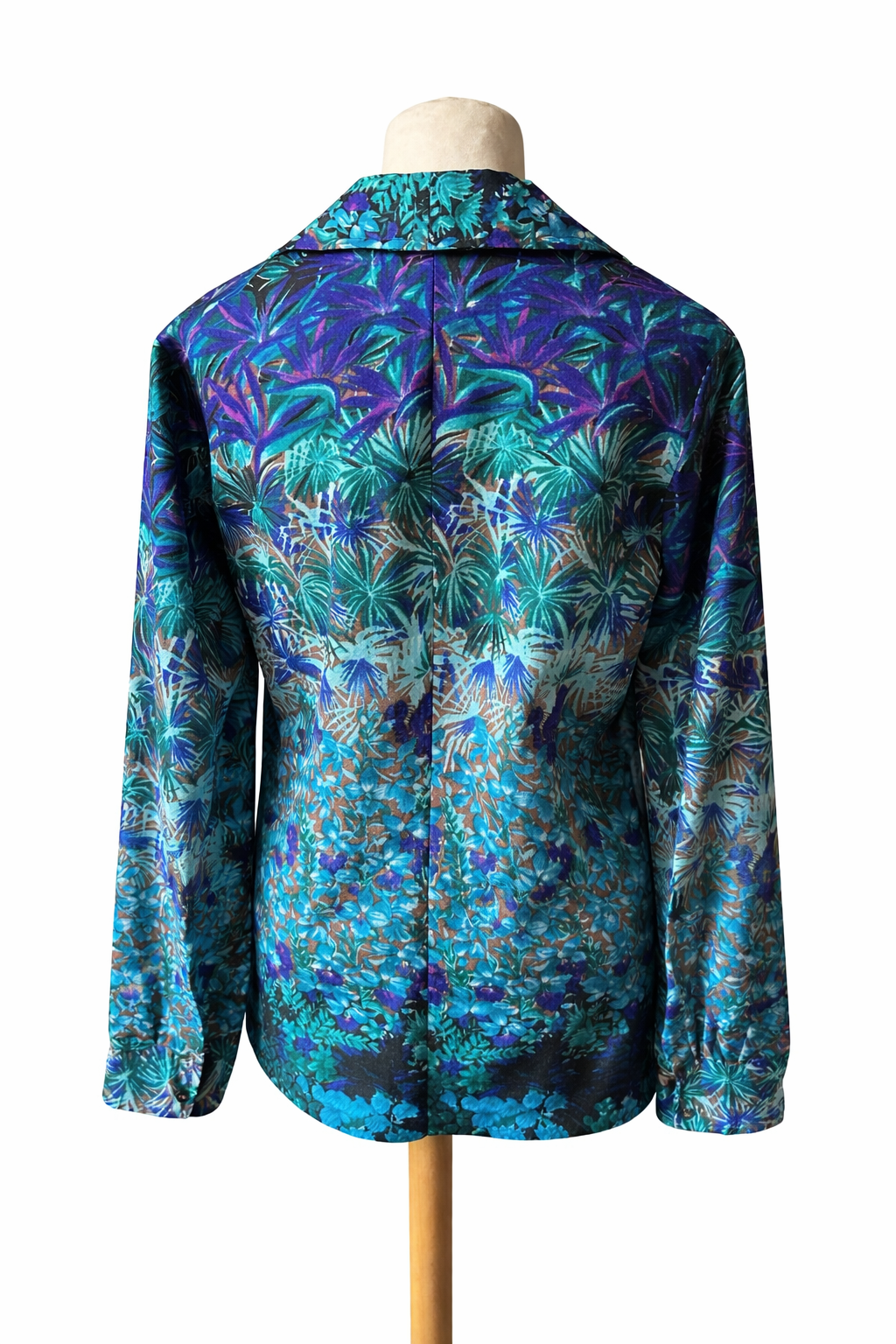 Chemisier vintage imprimé tropical bleu vert