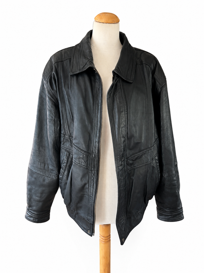 Blouson bomber vintage cuir noir