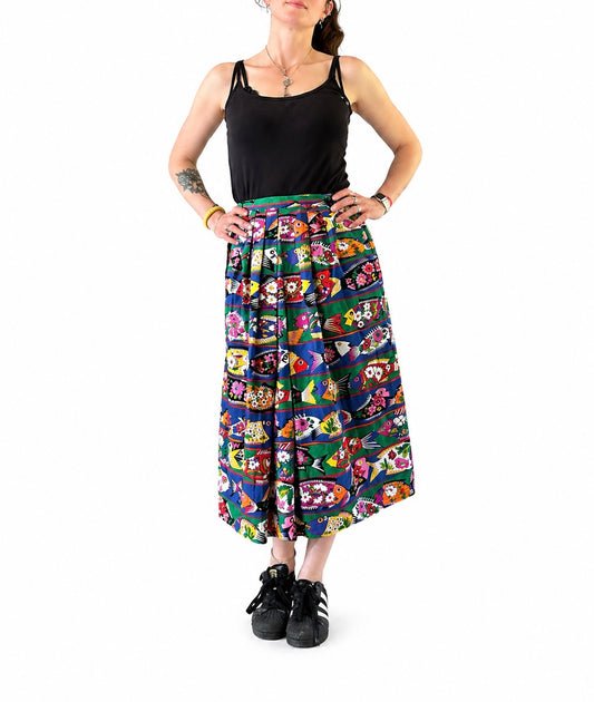 Jupe vintage colorée motifs poissons