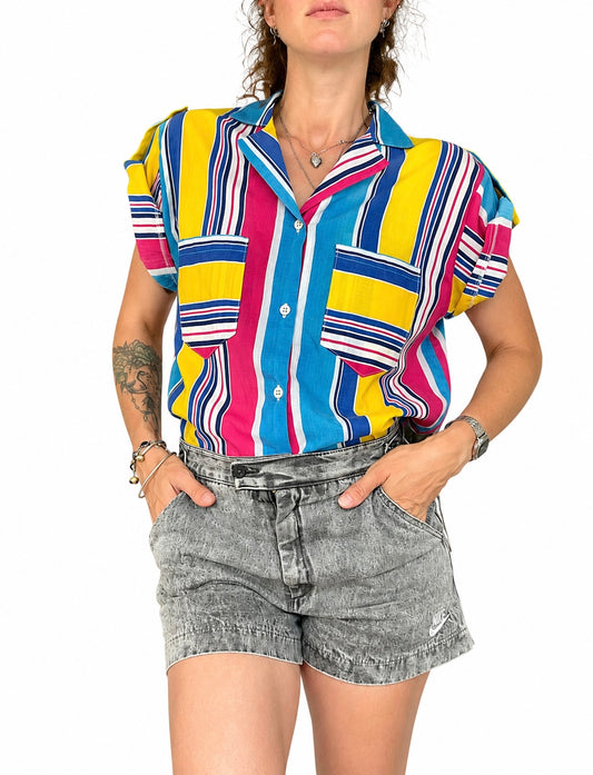 Chemisier vintage rayé multicolore