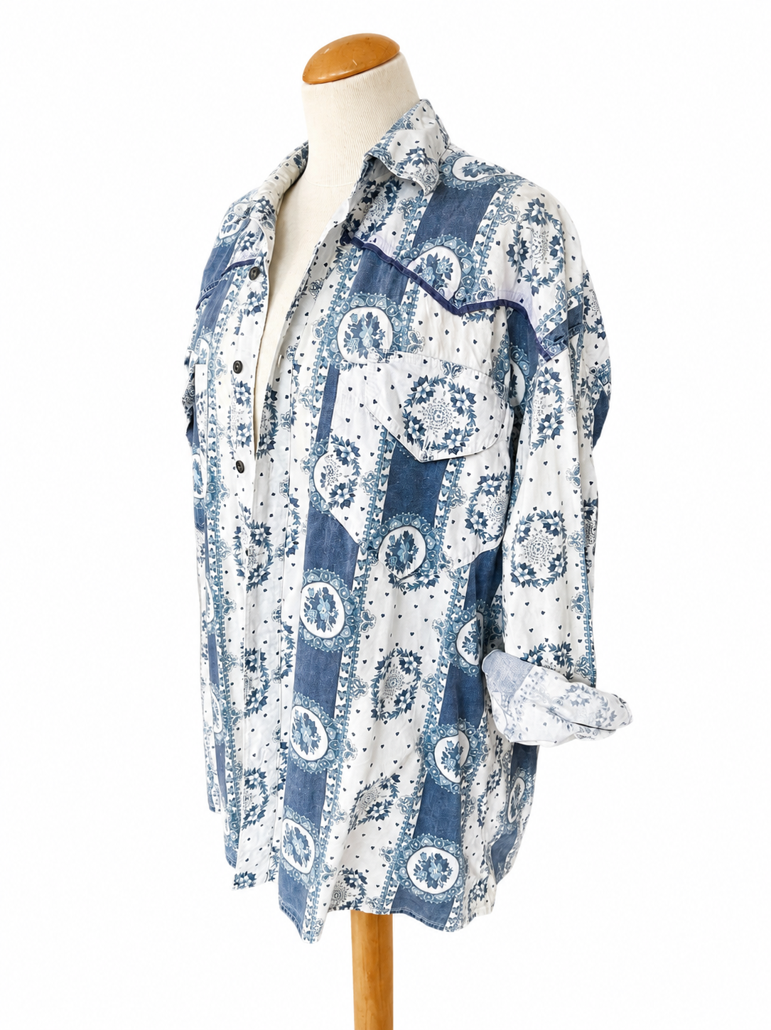 Chemise vintage imprimé bandana bleu blanc