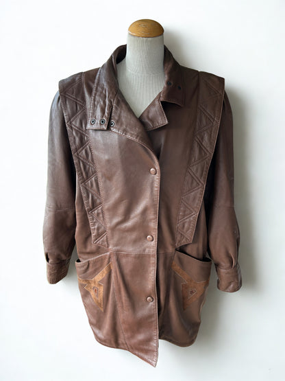 Veste vintage longue cuir marron