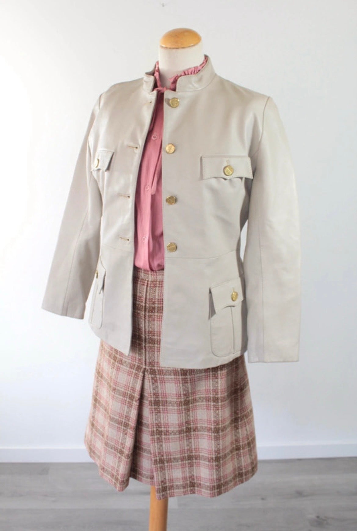 Veste en cuir beige vintage 80’s officier