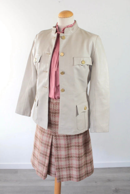Veste en cuir beige vintage 80’s officier