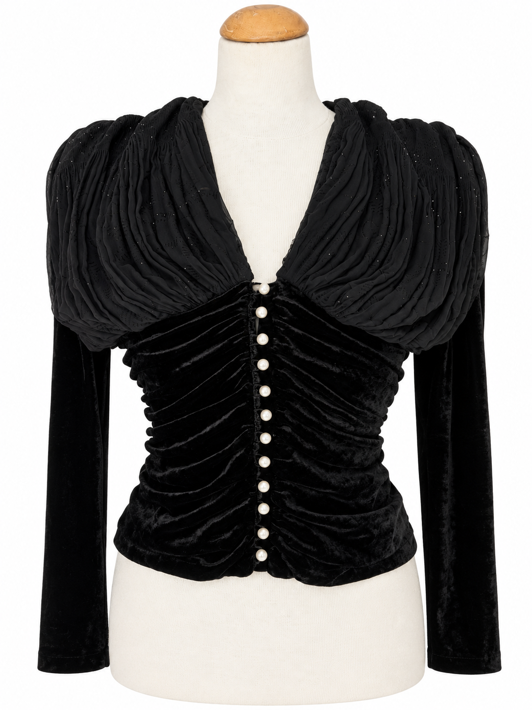 Haut noir vintage velours froncé